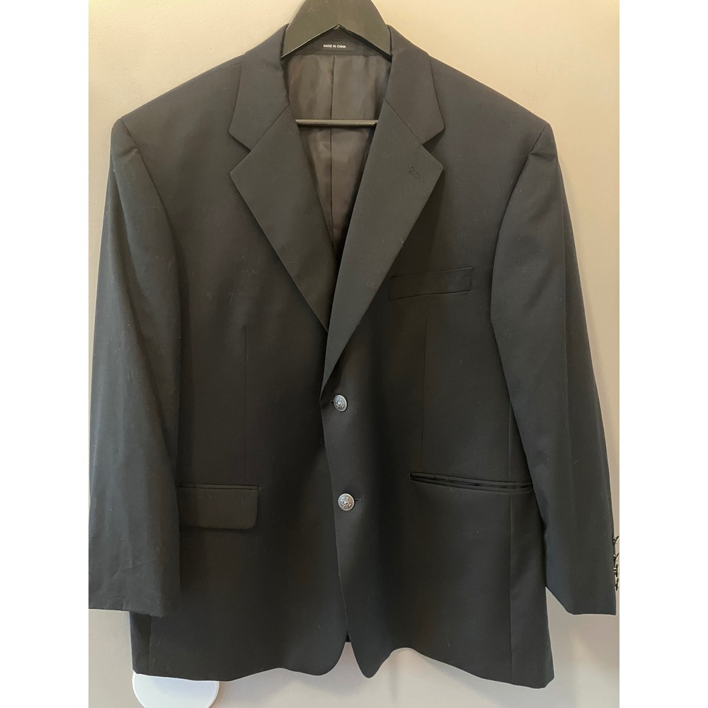 Ralph Lauren Mens 44S Black 100% Wool 2-Button Crest Button Blazer Sport Coat